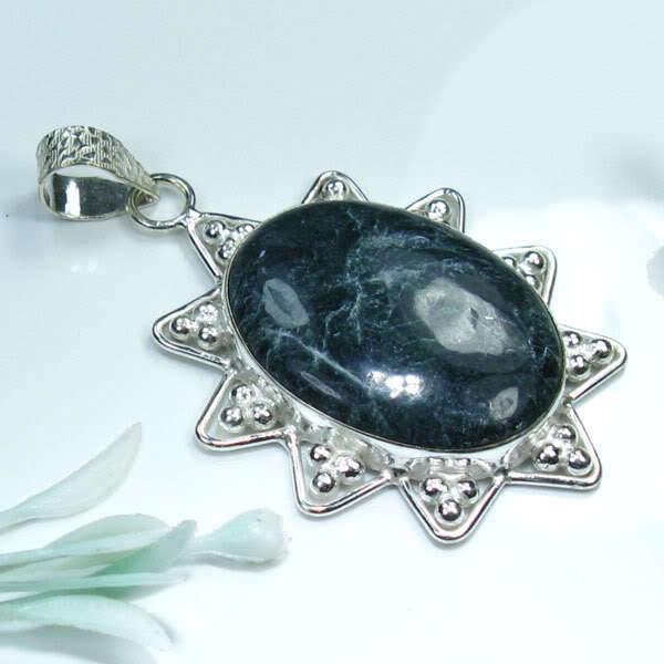 MAGNIFICENT JASPER SILVER PENDANT 2 3/4
