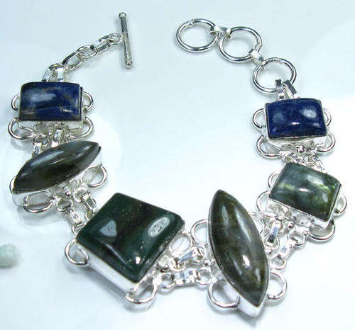 LABRADORITE+NAVY SODALITE SILVER BRACELET 8-9