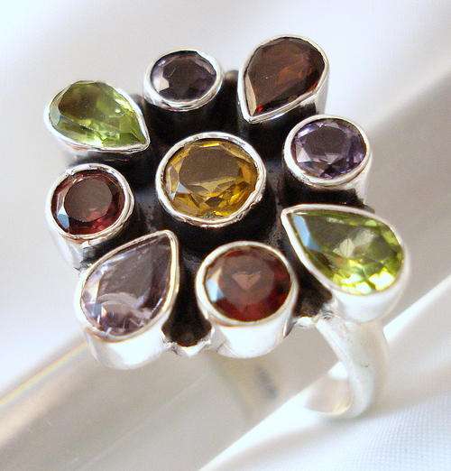 Lovelyb Citrine garnet peridot .925 sterling silver ring size 8.5