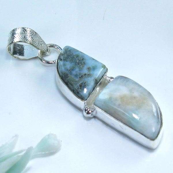 NATURAL AGATE SILVER PENDANT 2 1/4";