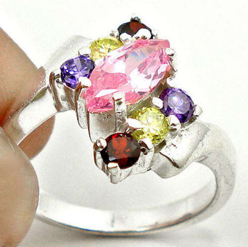 Purple pink lemon topaz artisan  .925 sterling silver ring  7.5