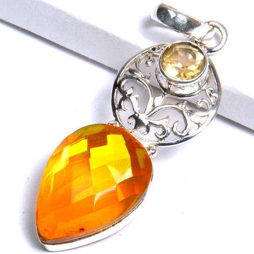 MAGNIFICENT ORANGE MYSTIC TOPAZ ARTISAN  .925 STERLING SILVER PENDANT