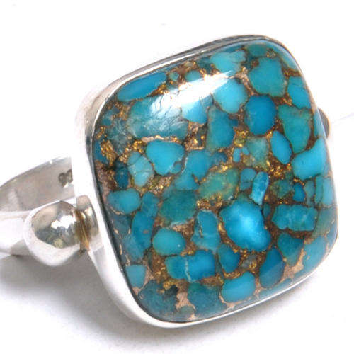 STUNNING  COPPER BLUE TURQUOISE 925 SILVER RING s8.5