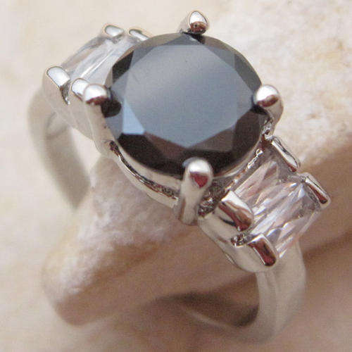 UNIQUE BLACK SAPPHIRE SILVER GEMSTONE RING 5#