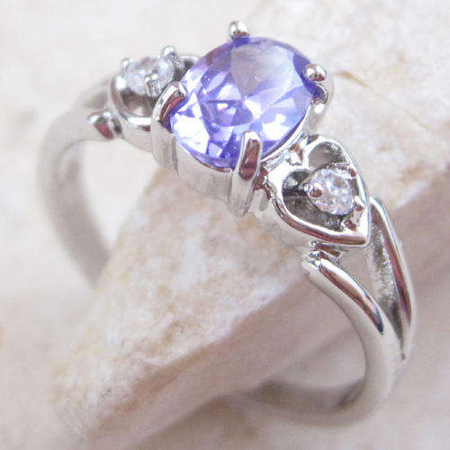 IMPRESSIVE PURPLE AMETHYST SILVER GEMSTONE JEWELRY RING 6.75#