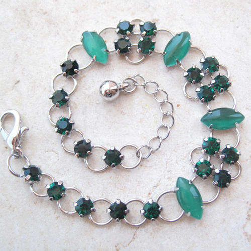 SHINING GREEN OPAL&GREEN CRYSTAL 18K GP GEMSTONE JEWELRY BRACELET 7.5"
