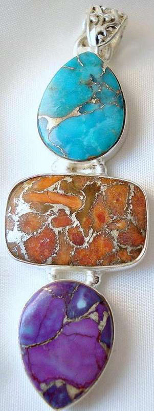 Beautiful red blue silver turquoise .925 sterling silver pendant