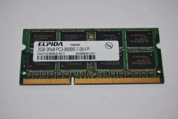 2 x Ram Chips (Elpida 2GB 2Rx8 PC3-8500S-7-05-FP PC3-8500S DDR3 Laptop Ram Memory)