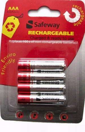 Batteries - rechargeable - AAA - 600mAH - packets of 4