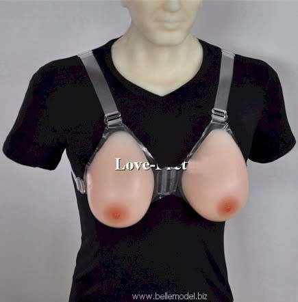Silicone breast forms - With shoulder straps, asymmetrical, pink, C, 800 grams