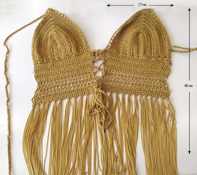 Bikinis - Top - crochet with fringes - open at back and front