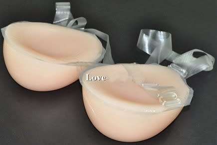 Silicone breast forms - With shoulder straps, teardrop, pink, B, 600 grams