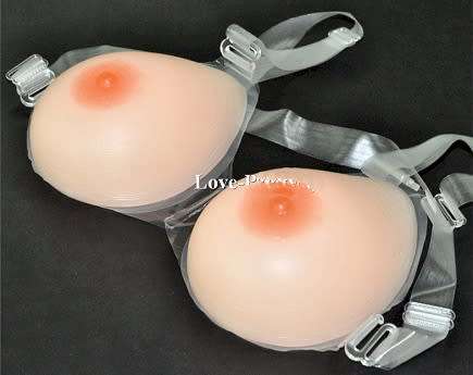 Silicone breast forms - With shoulder straps, teardrop, pink, B, 600 grams