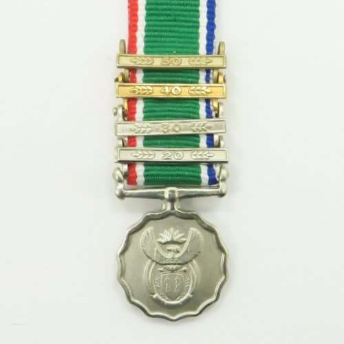 Miniature: South African Vir Troue Diens Medal & 4 bars.