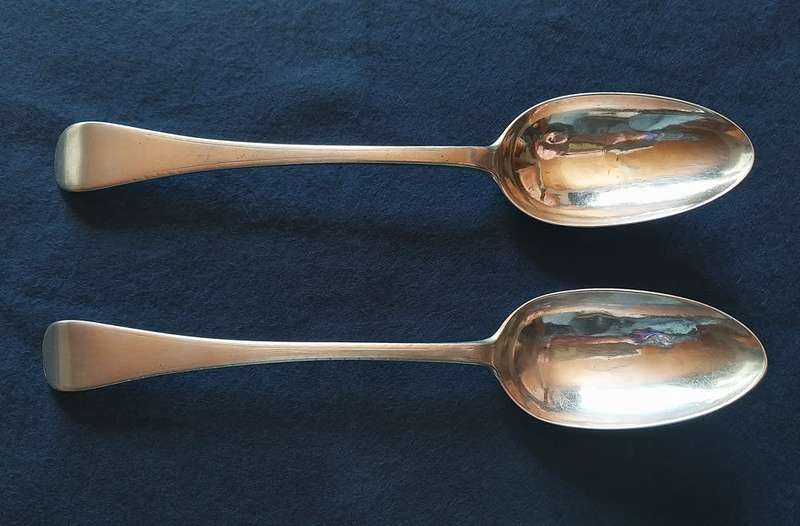Two antique Dutch silver dessert spoons dated 1792