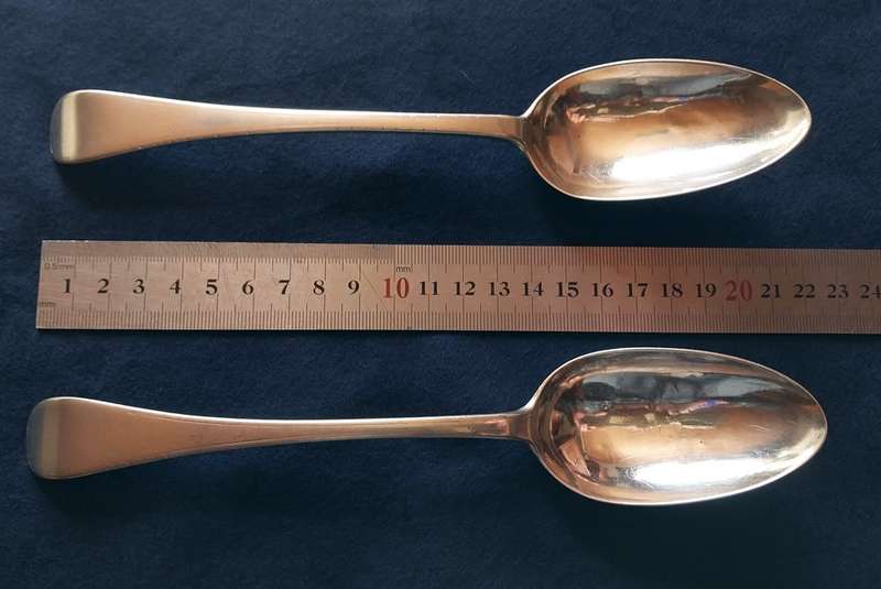 Two antique Dutch silver dessert spoons dated 1792
