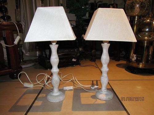 LAMPS TWIN PACK-Wooden STAND +SILK SHADE -SUPERB !!!