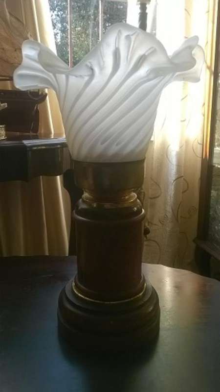 ANTIQUE SOLID WOOD Occasional Lamp with Glass Shade