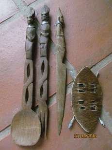 African Artefacts- WOODEN CUTLERY SET