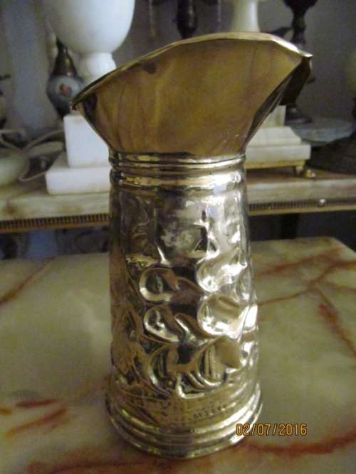 CLASSICAL BRASS!! Jug Ornament with Raised Pattern of a Ship!!