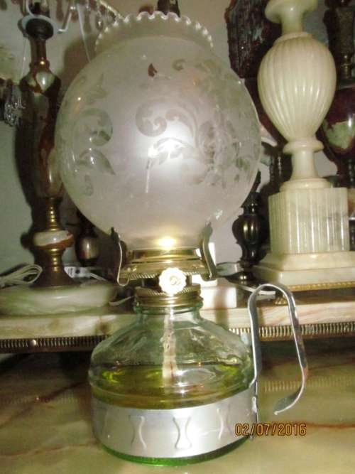 VINTAGE HURRICANE LAMP !! Frosted Glass Chimney (Dome) with Floral Pattern !!