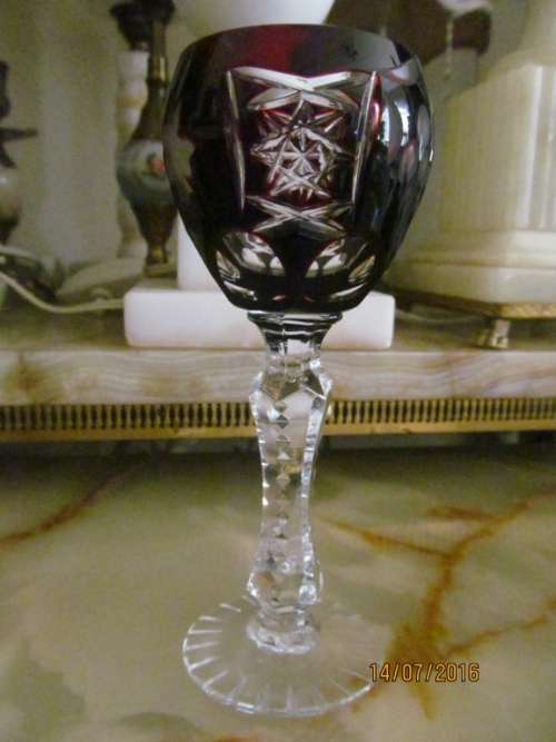 VERY RARE VINTAGE !! Hungary Crystal-Dark Ruby Red Crystal Liqueur Glass - UNIQUE