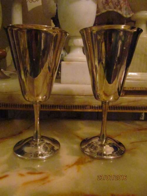 WINE GOBLETS !! Pair of Lovely Silver Metal Wine Goblets