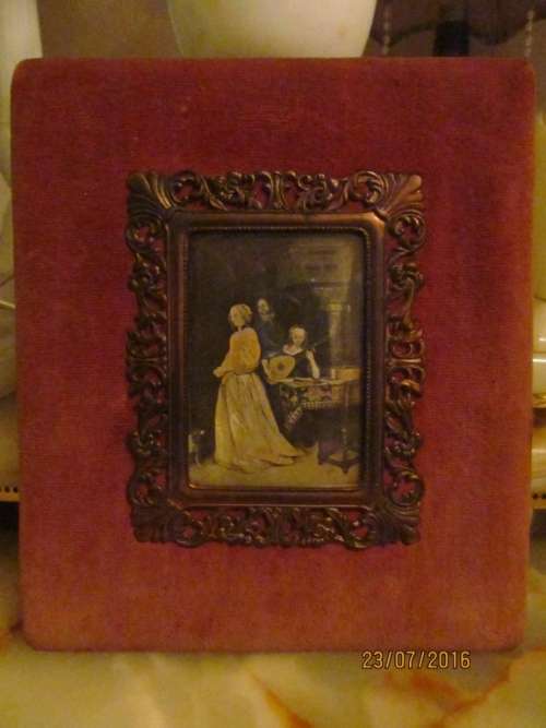 ONE OF A KIND!! 19th Century Bronze Framed Color Lithographic Print - On STUNNING Red Velvet