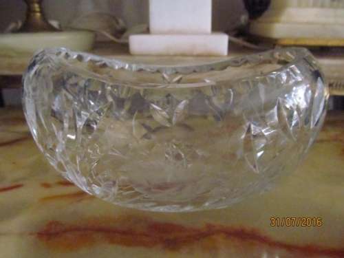 ROSE CUT!! Lead Crystal Boat-Shaped Sweets Bowl - UNIQUE SHAPE