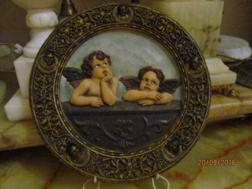 RAPHAEL CHERUBS!! Vintage Masterpiece - Wall Plate with Images of Cherubs+Saints in Relief