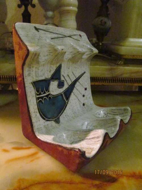 UNIQUE PIPE STAND !! Vintage Ceramic/Porcelain Pipe Stand With Real Leather Back+Sides