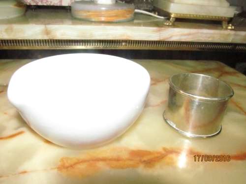 VINTAGE CHELSEA!! Lot of 2 Vintage Items::Ceramic Mortar + EPNS Napkin/Serviette Ring