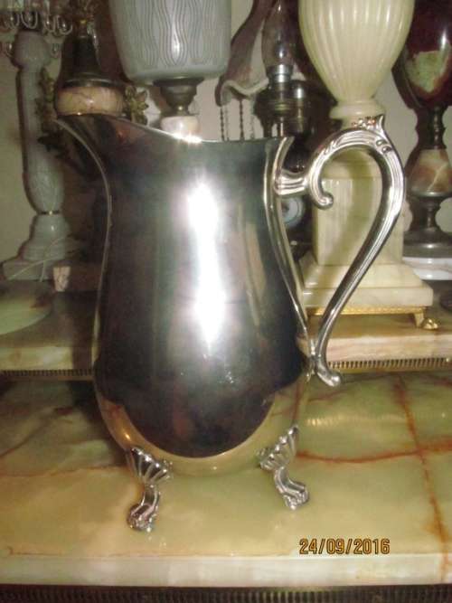 VINTAGE MAGNIFICENCE!! Large Victorian SIlver Tone Metal Water Jug - RARE