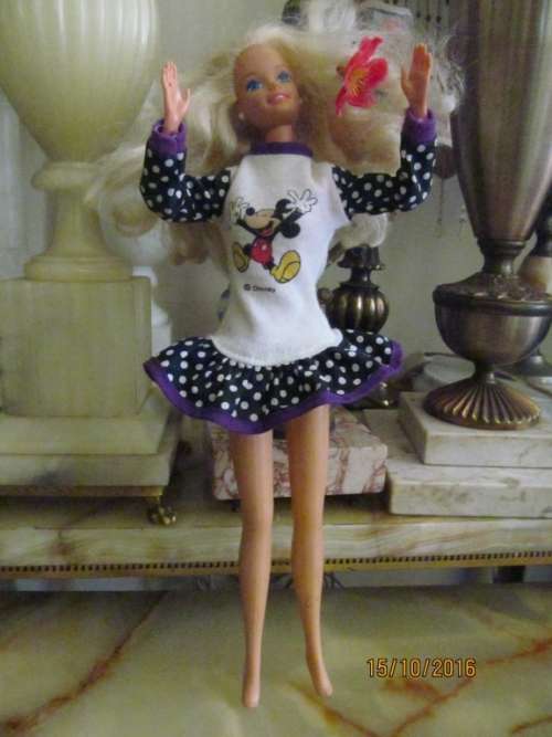 BARBIE JOY!! Barbie Doll with Mickey Mouse Disney Dress