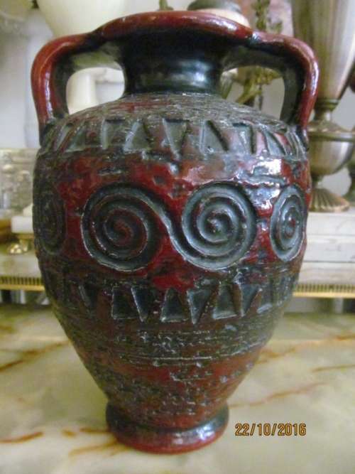 IN THE EARLY MINOAN STYLE!! Vintage Pottery Urn/Vase Red with aged effect - Numbered