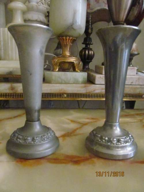 FLUTE VASES !! Pair of Vintage Ianthe of England Silver Plated Flute Vases