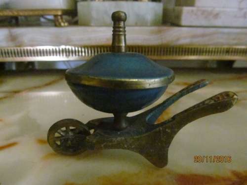 ENAMELED BRASS!! Vintage Enameled Brass Wheelbarrow Pill/Trinket Box - Made in Israel