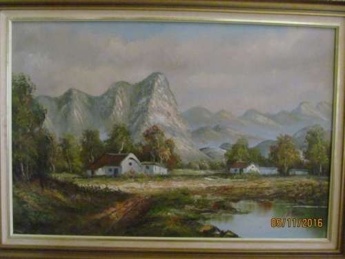 L.PARKER !!Large Framed Oil On Board Landscape Art - Well Know SA Artist - Signed