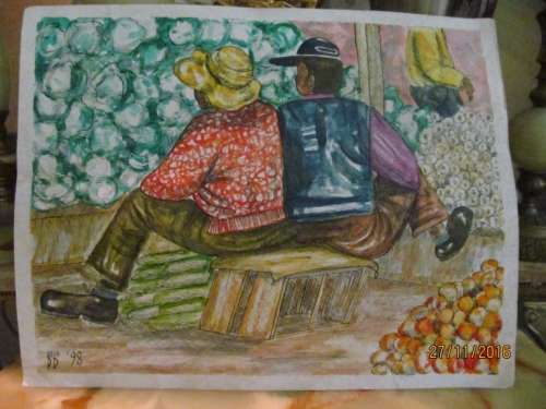 MIXED MEDIA!! African Portrait Art Watercolor On Card - Signed + Dated