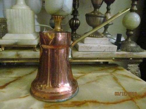 TURKISH COFFEE!! Vintage Turkish Copper Coffee Pot with Brass Handle + Silver Lined