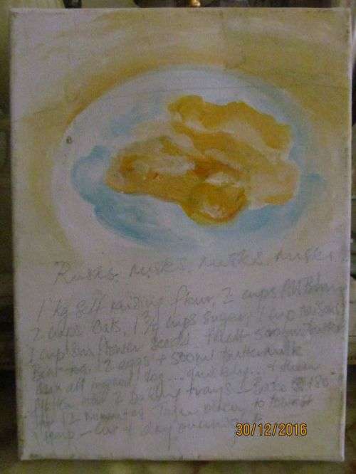 RECIPE on CANVAS !! Framed Oil on Canvas - Rusks Rusks Rusks