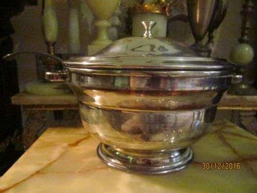 SOUP TUREEN !! Large Vintage Soup Tureen with Ladle and Lid - Silver Plate on Copper