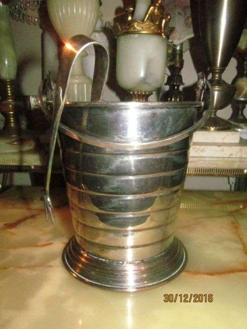 RING OF ICE !! Vintage Silver Plated Ice Bucket and Ice/Water Separator + Ice Tongs - Collectable