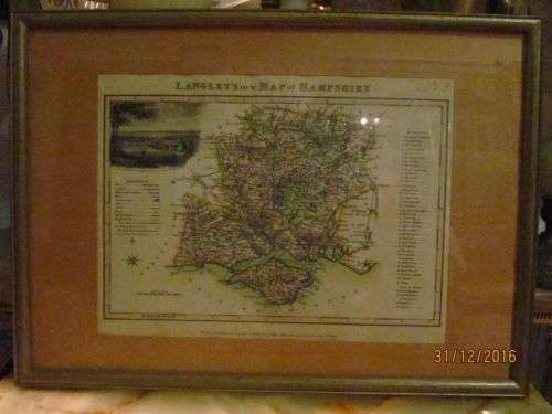 1817 HAMPSHIRE !! Framed Antique Map - Printed by Langley & Belch June 2nd 1817 - Collectable