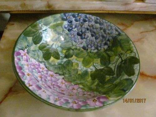 LILAC VS PURPLE !!Collectable Fine Porcelain Bowl Extensively Hand Painted With Floral+Leaf Pattern