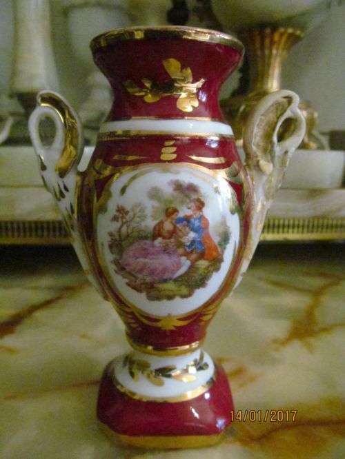 18th CENTURY PORCELAIN !! Antique Henri Chanou Fine Porcelain Small Urn - SIGNED