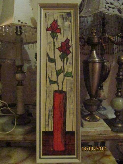ABSTRACT !! Vintage Framed Abstract Still Life Art Print - Signed