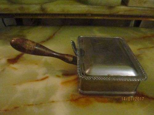 FB ROGERS !! Vintage Silver Plated Silent Butler Crumb Catcher with Wood Handle + Hinged Lid