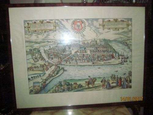 ANTIQUE MAP !! Birds Eye View of Kiel, Germany by Braun G. & Hogenberg - VERY RARE