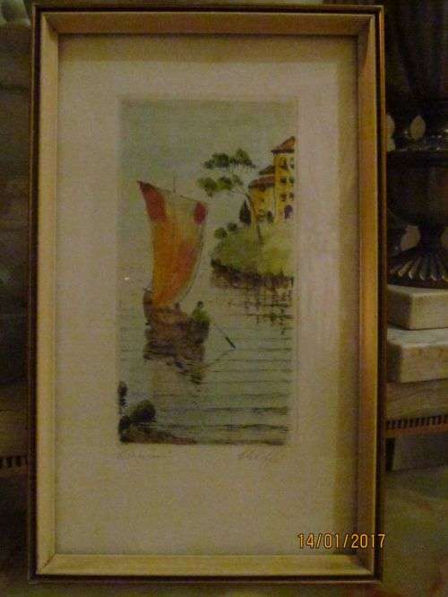 LUCA CHIOFFI !! Vintage Watercolor Print (colored by Hand) - Landscape Art - Signed+Titled in Pencil